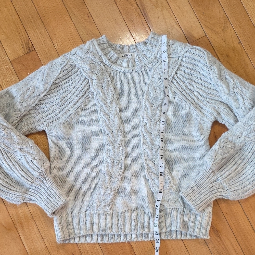 Zenana Outfitters Cable Knit Sweater - Light Gray - Picture 3 of 8